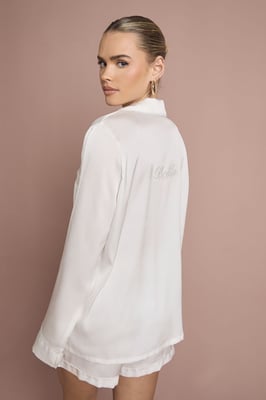 Bridal 'Bride' Satin Embroidered Long Sleeve Shirt & Short Pyjama Set