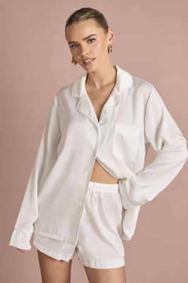 Bridal 'Bride' Satin Embroidered Long Sleeve Shirt & Short Pyjama Set