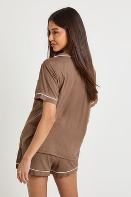 Soft Rib Piping Detail Short Sleeve Shirt & Short Pyjama Set