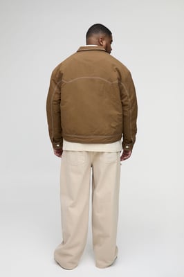 Plus Contrast Stitch Padded Boxy Western Jacket