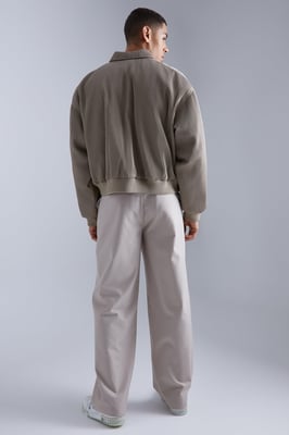 Boxy Pleated Faux Leather Harrington Jacket