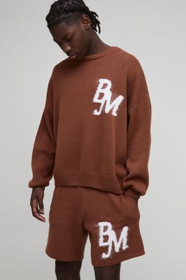 Boxy Fit Fluffy BM Knitted Jumper and Shorts Set