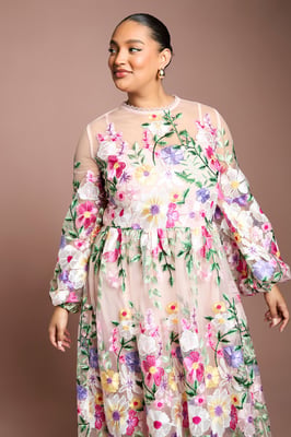 Plus Muse Long Sleeve Embroidered Maxi Dress