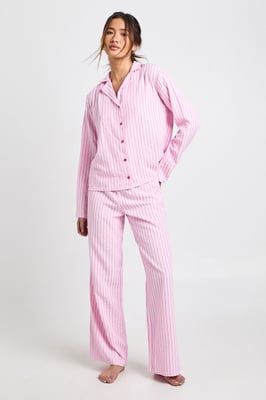 Striped Textured Long Sleeve Shirt & Trouser Pyjama 3 Piece Set