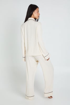 Petite Soft Rib Long Sleeve Shirt & Trouser PJ Set