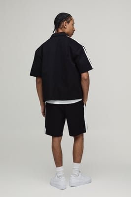 Twill Contrast Tape Oversized Boxy Shirt & Baggy Shorts Set