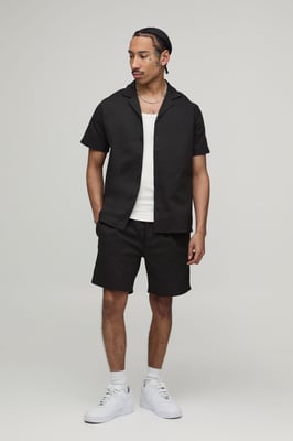 Twill Contrast Tape Regular Shirt & Relaxed Shorts Set