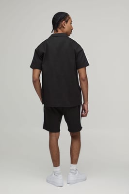 Twill Contrast Tape Regular Shirt & Relaxed Shorts Set