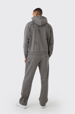 Regular Fit Cross Printed Hooded Tracksuit
