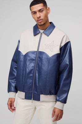 Oversized Western Panelled Collared Bomber Jacket