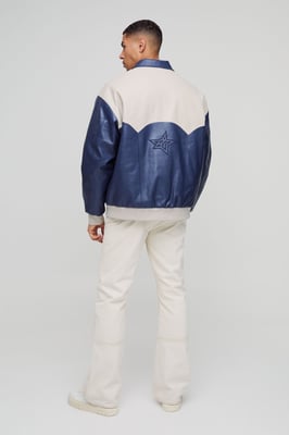 Oversized Western Panelled Collared Bomber Jacket