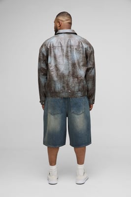 Plus Tie Dye Snake PU Boxy Bomber Jacket