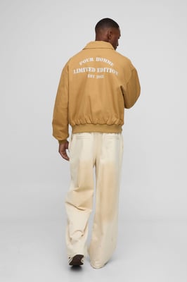 Oversized Fit Twill Printed Fold Collar Bomber Jacket