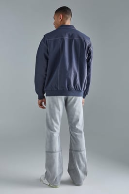 Oversized PU Panel Detail Bomber Jacket In Navy