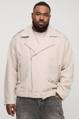 Plus Oversized Boucle Biker Jacket