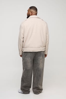 Plus Oversized Boucle Biker Jacket