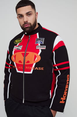 Plus Regular Fit Moto Applique Biker Jacket