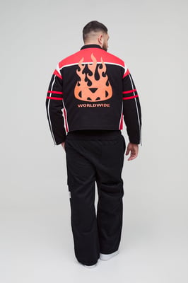 Plus Regular Fit Moto Applique Biker Jacket