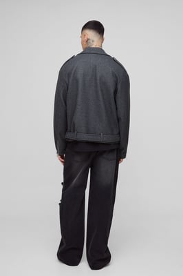 Tall Oversized Wool Look Biker Jacket