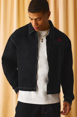 Contrast Stitch Embroidered Boxy Harrington