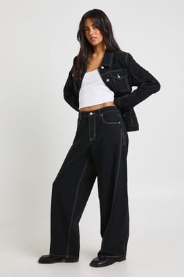 Mid Waist Seam Front Barrel Jean