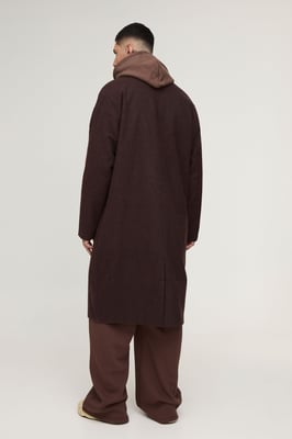 Tall Oversized Drop Shoulder Herringbone Overcoat In Brown