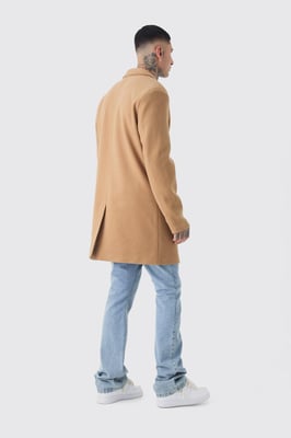 Tall Single Breasted Wool Look Overcoat in Camel