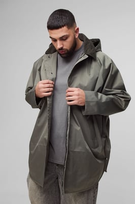 Plus Oversized Cord Collar Hooded Parka Jacket