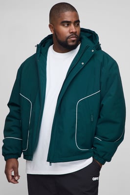 Plus Regular Fit Piping Detail Nylon Padded Parka