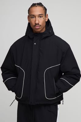 Regular Fit Piping Detail Nylon Padded Parka Jacket