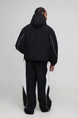 Regular Fit Piping Detail Nylon Padded Parka Jacket