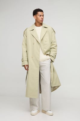 Oversized Twill Double Breasted Trench Coat