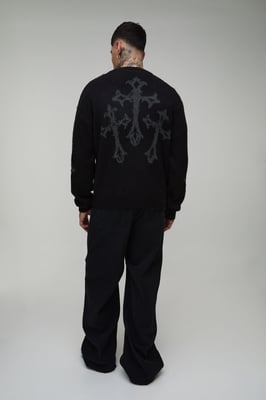 Tall Relaxed Boxy Brushed Gothic Cross Knitted Cardigan