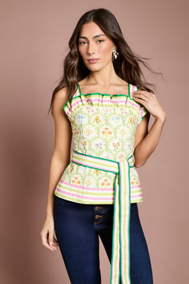 Printed Frill Tie Detail Top