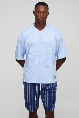 Oversized Boxy Hockey Mesh T-Shirt And Embroidered Short Set