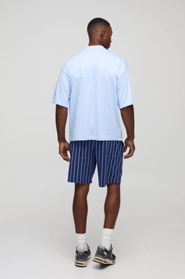 Oversized Boxy Hockey Mesh T-Shirt And Embroidered Short Set