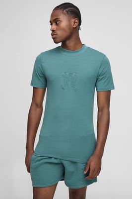 Muscle Fit Extended Neck Peached BM Embossed T-Shirt & Shorts Set