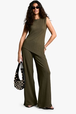 Textured Asym Hem Sleeveless Top & Trouser Co-ord