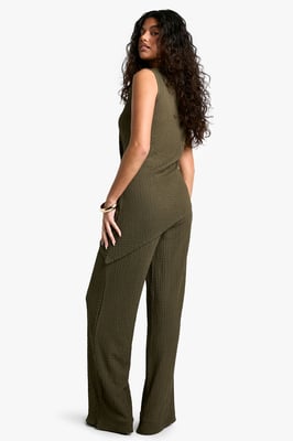 Textured Asym Hem Sleeveless Top & Trouser Co-ord