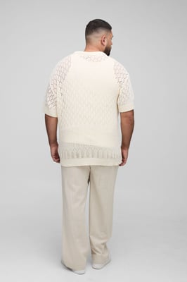 Plus Open Stitch Crochet Relaxed Polo Shirt