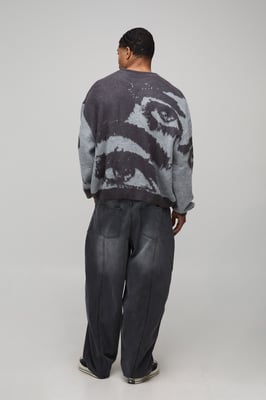 Oversized Boxy Brushed Eye Graphic Knitted Jumper