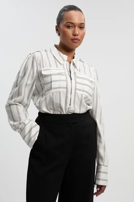 Plus Size Bold Stripe Cotton Woven Utility Shirt