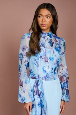 Blouson Sleeve Pintuck Detail Wide Leg Wedding Guest Jumpsuit