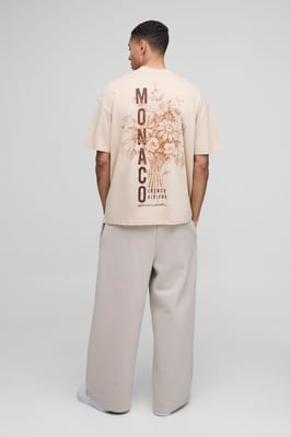 Oversized Extended Neck Monaco Floral Printed T-Shirt