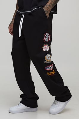 Tall Extended Drawcord Baggy Fit Varsity Badge Print Joggers