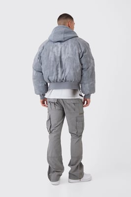 Slim Flare Zip Gusset Overdye Acid Wash Cargo Trousers