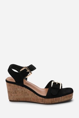 Where's That From Women's Olivine Double Strap Platform Black Suede Wedge