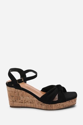 Where's That From Women's Mystique Platform Knot Detail Black Suede Wedge