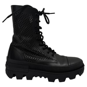 Moncler Carinne Perforated Ankle Boots in Black Leather