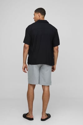 Elasticated Waist Straight Fit Floral Emboridery Linen Shorts